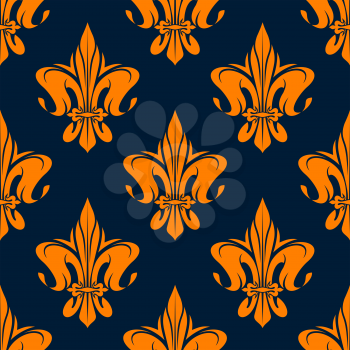 Vintage floral french seamless pattern with orange lilies ornament on blue background