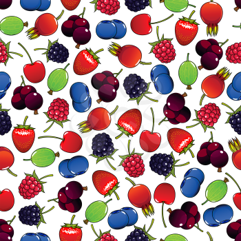 Sweet raspberry and strawberry, black currants and cherry, blackberry and gooseberry, blueberry and briar fruits seamless pattern