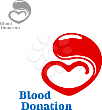 Blood donation symbol design with glowing red drop of blood flowing into a heart. Healthcare and medicine, charity and social, life saving and blood donation theme design