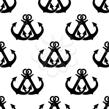 Black and white marine anchors seamless pattern of fishermen anchors with interlocked rings. Use as navy backdrop, marine adventure, scrapbook page design