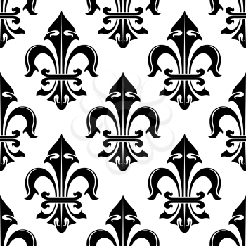 Medieval heraldic floral background of seamless black and white fleur-de-lis pattern. May be used as interior textile or luxury wallpaper design