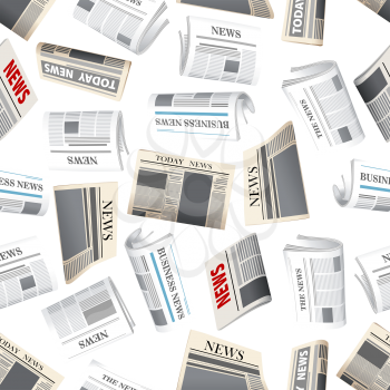 Fresh daily newspapers seamless pattern of cartoon folded newspapers randomly scattered over white background. Media, news theme or interior design