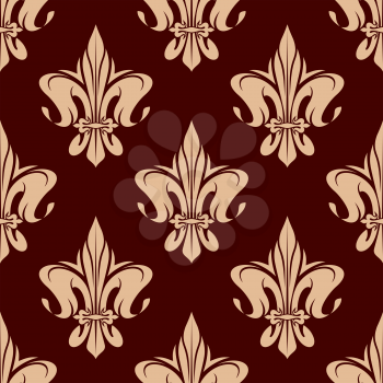 Seamless royal french fleur-de-lis pattern in brown and beige colors with ornament of heraldic lily flowers. Heraldry background, interior or wallpaper themes usage