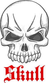 Vintage angry gothic skull without jawbone engraving sketch. Tattoo, t-shirt print or Halloween themes design