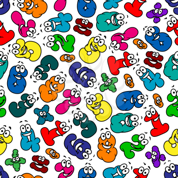 Bright colorful kids numbers seamless pattern of cartoon bubble digits characters with happy faces over white background. Great for education theme or childish room interior design 