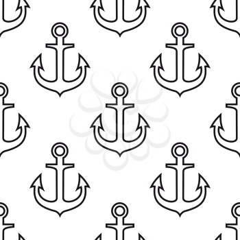 Black and white marine themed background with seamless pattern of vintage ship anchors