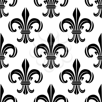 Vintage royal fleur-de-lis black and white seamless pattern of victorian floral composition, adorned by swirls and flourishes. Interior, textile or wallpaper design