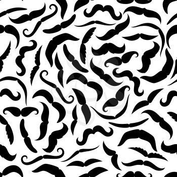 Retro mustaches black and white seamless pattern with variety facial hair styles. Fashion theme, scrapbook page backdrop design usage