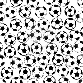 Seamless black and white sporting items pattern with classic football or soccer balls. Sporting competition background or interior textile design usage
