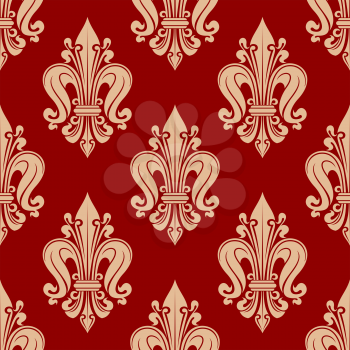 Seamless french heraldic background with red and pink pattern of decorative fleur-de-lis ornament. Heraldry concept or vintage interior design usage