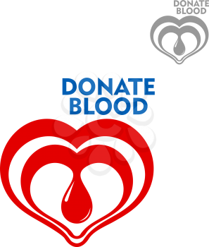 Double hearts with bright red drop of blood inside design template for blood donation, healthcare, life saving, medicine and social concept