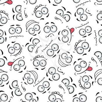 Happy and sad comics faces background with seamless pattern of cute cartoon characters pulling funny faces. May be use as comics theme or scrapbook page backdrop design