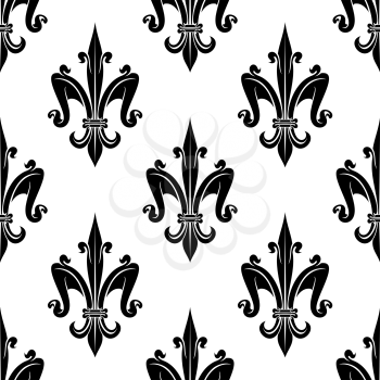 French royal fleur-de-lis seamless pattern background for heraldic theme or page fill design with elegant black and white victorian lilies, ornated by swirls
