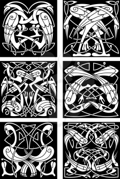 Ancient tribal patterns of fantastic birds with black and white ethnic celtic knot ornament of entwined herons, storks and cranes. Great for tattoo, t-shirt print or vintage embellishment design