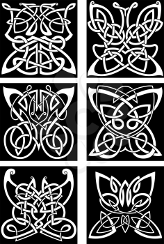 Tribal butterflies symbols for tattoo or t-shirt print design with infinity swirling celtic knot patterns arranged into beautiful butterflies with open wings