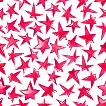 Festive shining stars pattern for celebration party, entertainment themes design with seamless ornament of bright pink glossy stars over white background