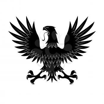 King of heaven medieval heraldic symbol of black eagle in defensive posture, showing talons with raised wings. May be use as tattoo or t-shirt print design