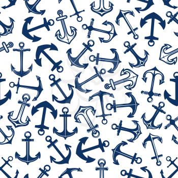 Dark or deep blue marine ship admiralty anchors seamless pattern.  Can be used for marine or nautical, navy themes, interior or background design.