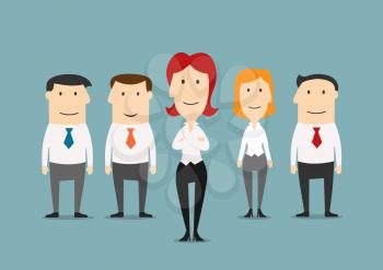 Business team of successful managers, headed by confident business woman. Business concept for teamwork, office staff, human resources, leadership and career opportunities theme design