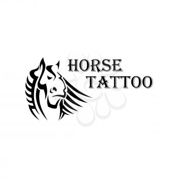 Tribal horse tattoo design element with a head of dutch heavy draft stallion with large muzzle and curly forelock