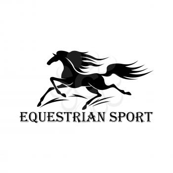 Free wild mustang stallion symbol for horse racing or motorsport design usage with black silhouette of running horse and caption Equestrian Sport below