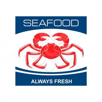 Fresh seafood bar badge design template with red symbol of wild atlantic snow crab. Great for kitchen accessories or food packaging design