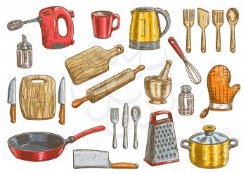 Vector kitchen tools set. Kitchenware appliances vector isolated elements. Cooking utensils and cutlery icons