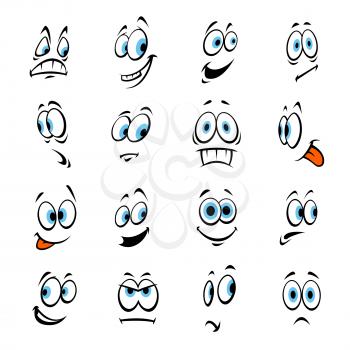 Cartoon human eyes happy, smiling, angry, scared, shocked. Vector emoji icons of laughter, sadness fear surprise