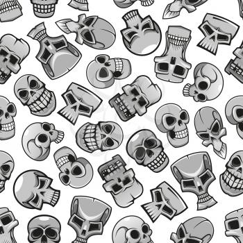 Skulls seamless pattern wallpaper. Scary skeleton faces halloween background