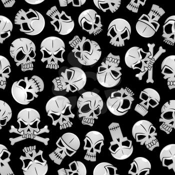 Skeleton skulls seamless background. Wallpaper with vector pattern of craniums and crossbones