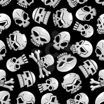 Skulls seamless pattern background. Scary skeleton craniums and crossbones halloween wallpaper