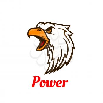Screaming eagle symbol with head of aggressive bird in attacking posture. Use as sporting mascot or tattoo design