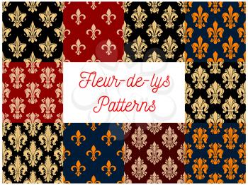Victorian fleur-de-lis seamless patterns with set of floral background with french royal lilies. Vintage wallpaper, textile or interior design