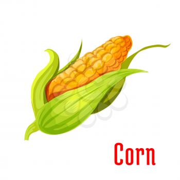 Corn ear plant icon. Isolated leafy vegetable green element. Vegetarian maize product sign for sticker, grocery shop, farm store