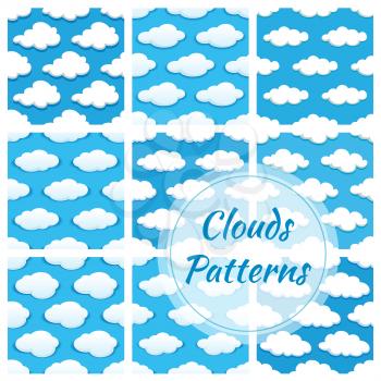 Clouds seamless pattern. Vector pattern of cumulus white cloud on blue background