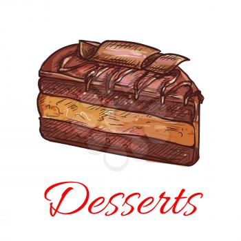 Dessert sketch icon. Patisserie shop emblem. Vector sweet chocolate cupcake. Template for cafe menu card, cafeteria signboard, bakery label