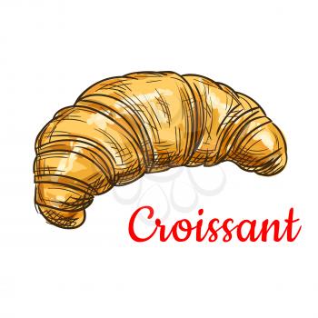 Croissant sketch icon. Vector sweet french croissant element for patisserie and bakery shop emblem, cafe menu card, cafeteria signboard