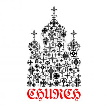 Church icon. Religion christianity cross symbols in shape of temple for religious decoration emblem and design elements