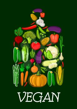 Vegan healthy vegetables. Cutting board icon with vector vegetarian vegetable cabbage, onion, kohlrabi, pepper, zucchini, celery, daikon radish, carrot, beet, potato, broccoli