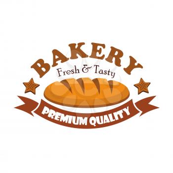 Fresh and tasty bread bagel. Bakery emblem with ribbon and text Premium Quality