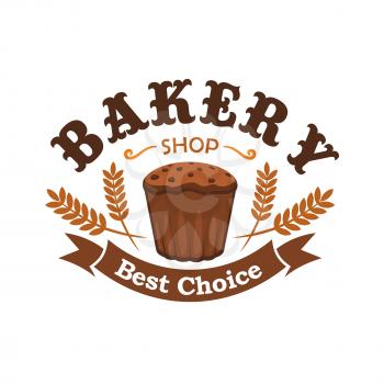 Fresh baked rye bread icon for bakery shop emblem. Best choice of tasty bread loaf element with brown ribbon and text for bakery design template
