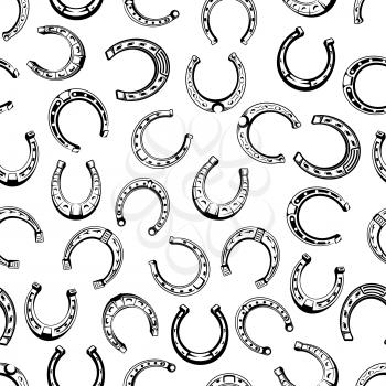 Horseshoes seamless pattern. Vector icons of old vintage horseshoe for equestrian sport or lucky concept design element