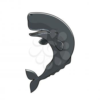 Cachalot isolated icon. Vector sperm whale mammal fish. Symbol of toothed whale with massive big head for fishing sign or fishery industry badge or emblem