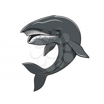 Whale vector icon for mascot symbol. Isolated sea or ocean animal cachalot of toothed big whale mammal fish with massive big head for sport team emblem, fishing sign or fishery industry badge