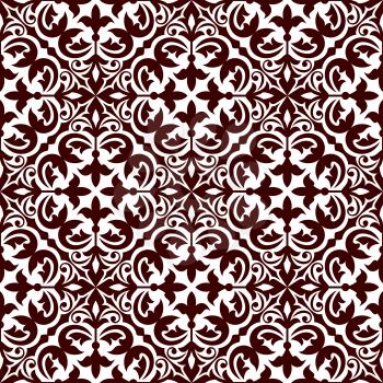 Floral ornamental decoration pattern. Stylized damask ornate decor seamless tile. Vector arabian flourish ornament patchwork