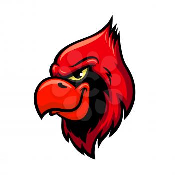 Cardinal bird vector icon. Isolated red bird head with crest and beak. Emblem for sport team mascot or blazon, gameplay cartoon character for entertainment computer game