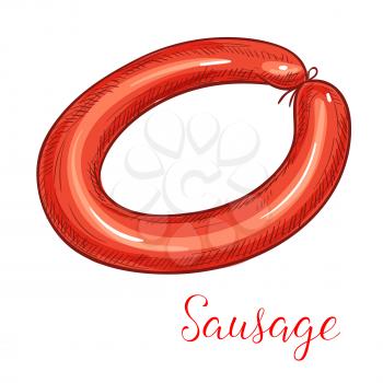 Sausage circle vector icon of isolated meat barbecue or grill delicatessen of bratwurst or pepperoni. Bacon kielbasa and smoked ham chorizo or saucisson for gourmet gastronomy or butchery shop