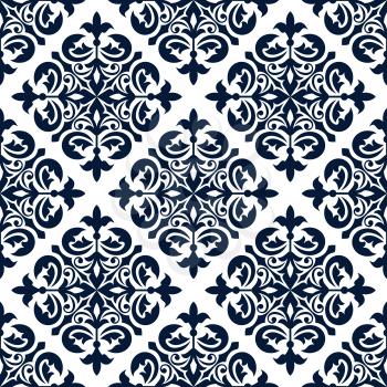 Floral ornamental decoration pattern. Vector flourish ornament patchwork. Stylized damask ornate decor seamless tile