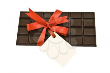 Royalty Free Photo of Chocolate With Ribbon and Card