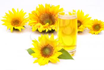 Royalty Free Photo of Sunflower Oil and Sunflowers